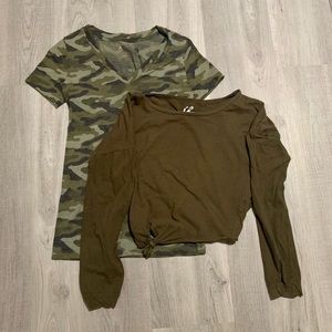 —SOLD— V-neck and 1 Crop Top both Camo (Bundle)